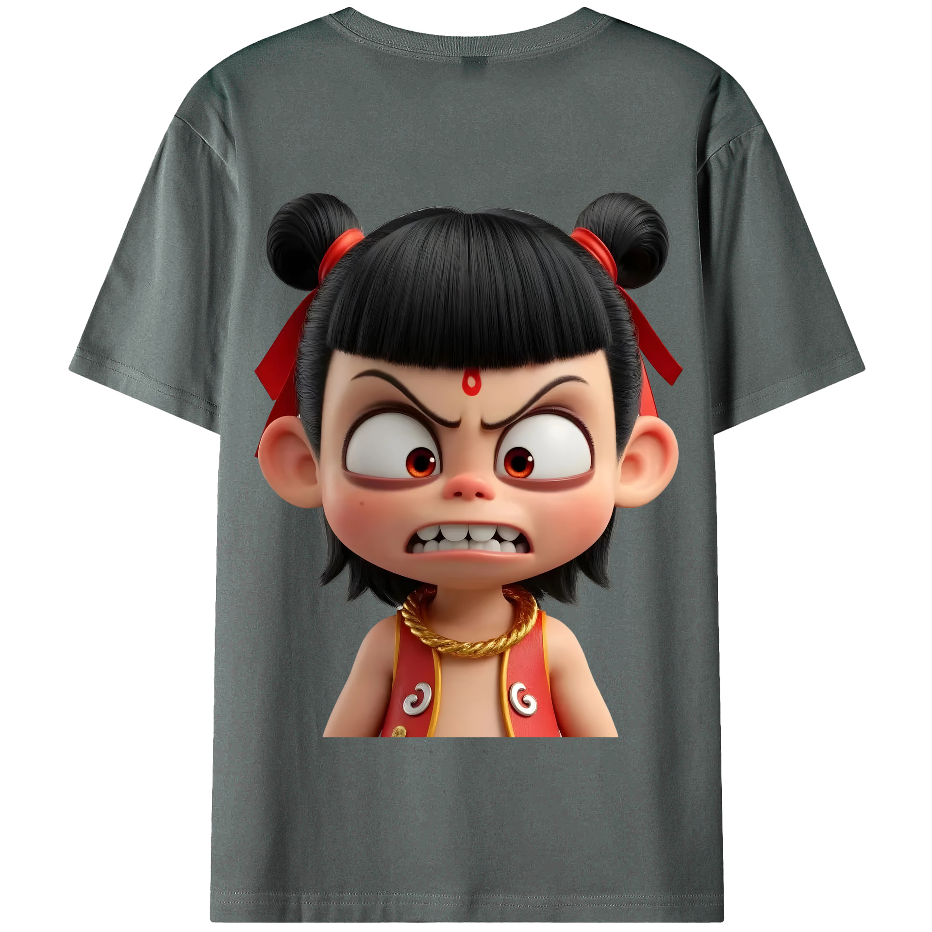 （画像用） Ne Zha 2 ナタ 魔童の大暴れ 綿100％半袖Tシャツ（背面プリント）